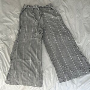 LOFT Grey and White Striped Pants